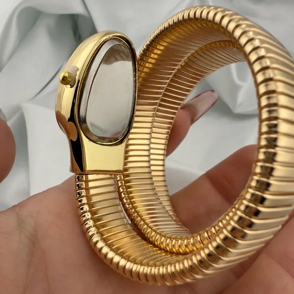 Serpentine Gold Snake Coil Wrap Watch - Crystal-Embellished Statement Watch - Picture 5 of 8